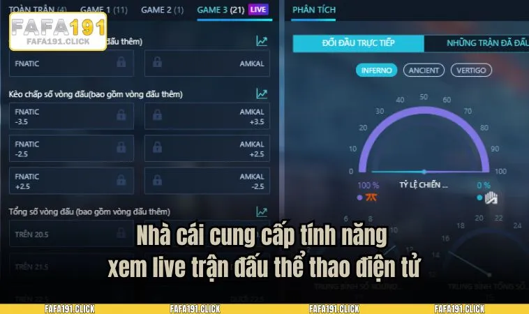 e sports fafa191 2 Nhà cái cung cấp tính năng xem live trận đấu thể thao điện tử