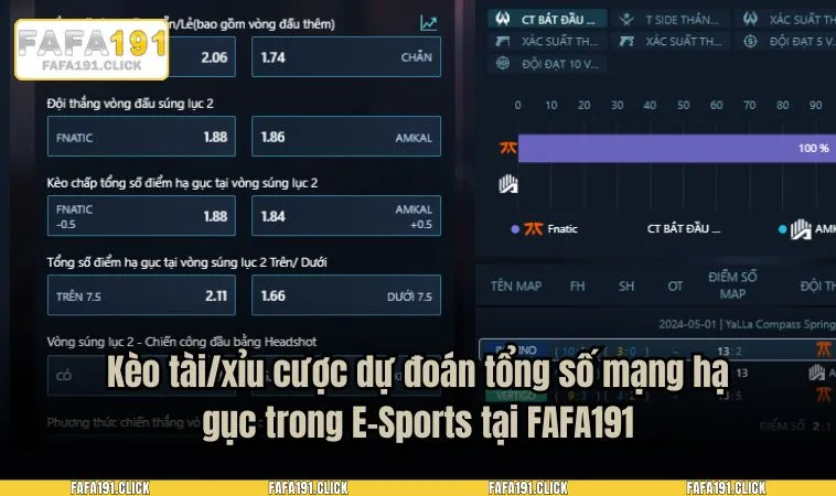 e sports fafa191 3 Kèo tài/xỉu cược dự đoán tổng số mạng hạ gục trong E-Sports tại FAFA191