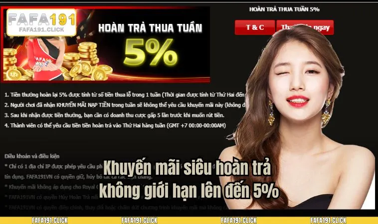 Khuyến mãi siêu hoàn trả không giới hạn lên đến 5%